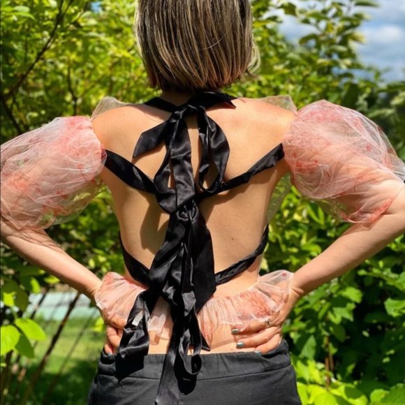 NWT Simone Rocha x HM Printed Tulle Top in Pink sz XS - Picture 9 of 9